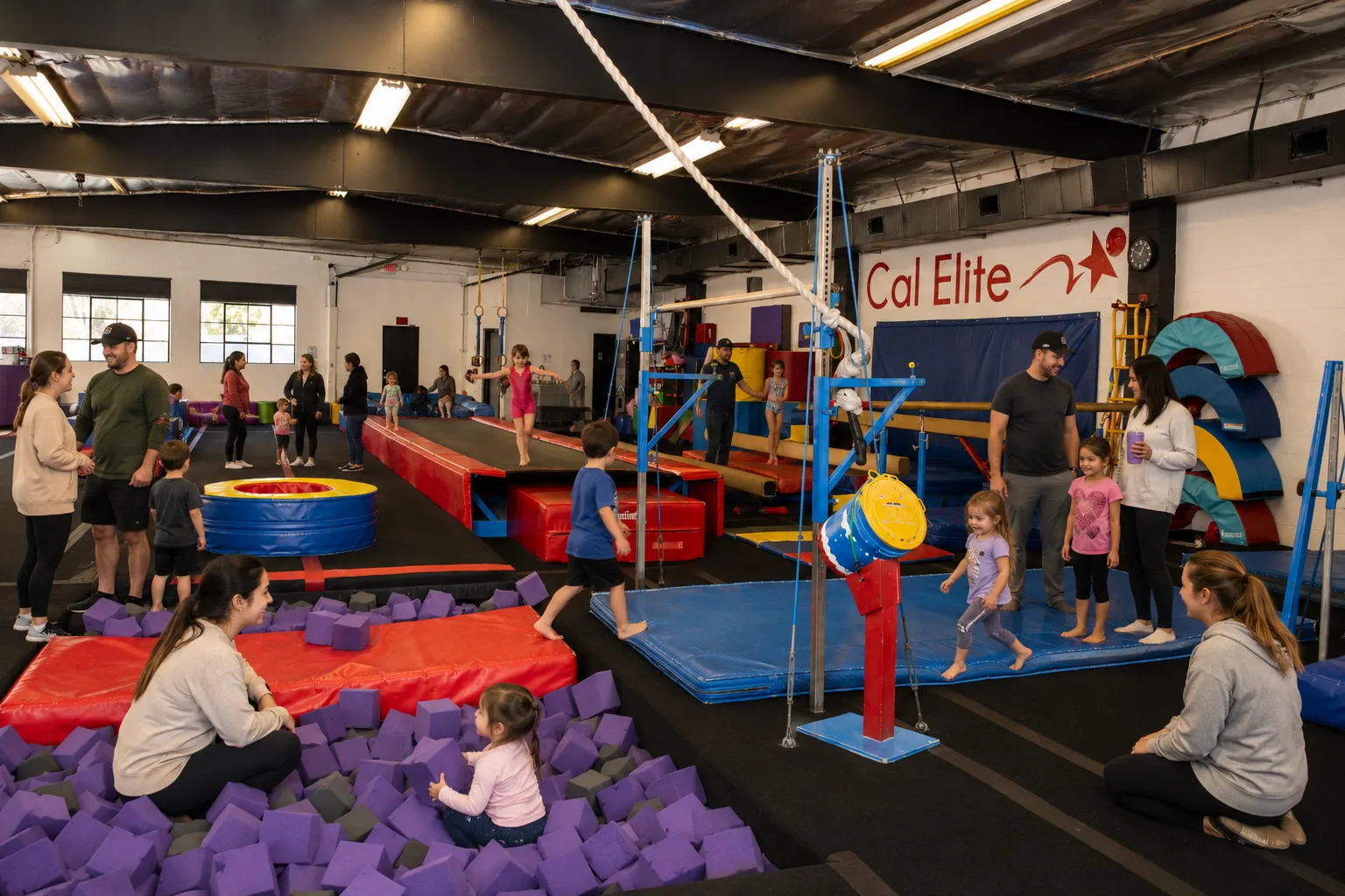 Children enjoying a holiday open gym party at Cal Elite